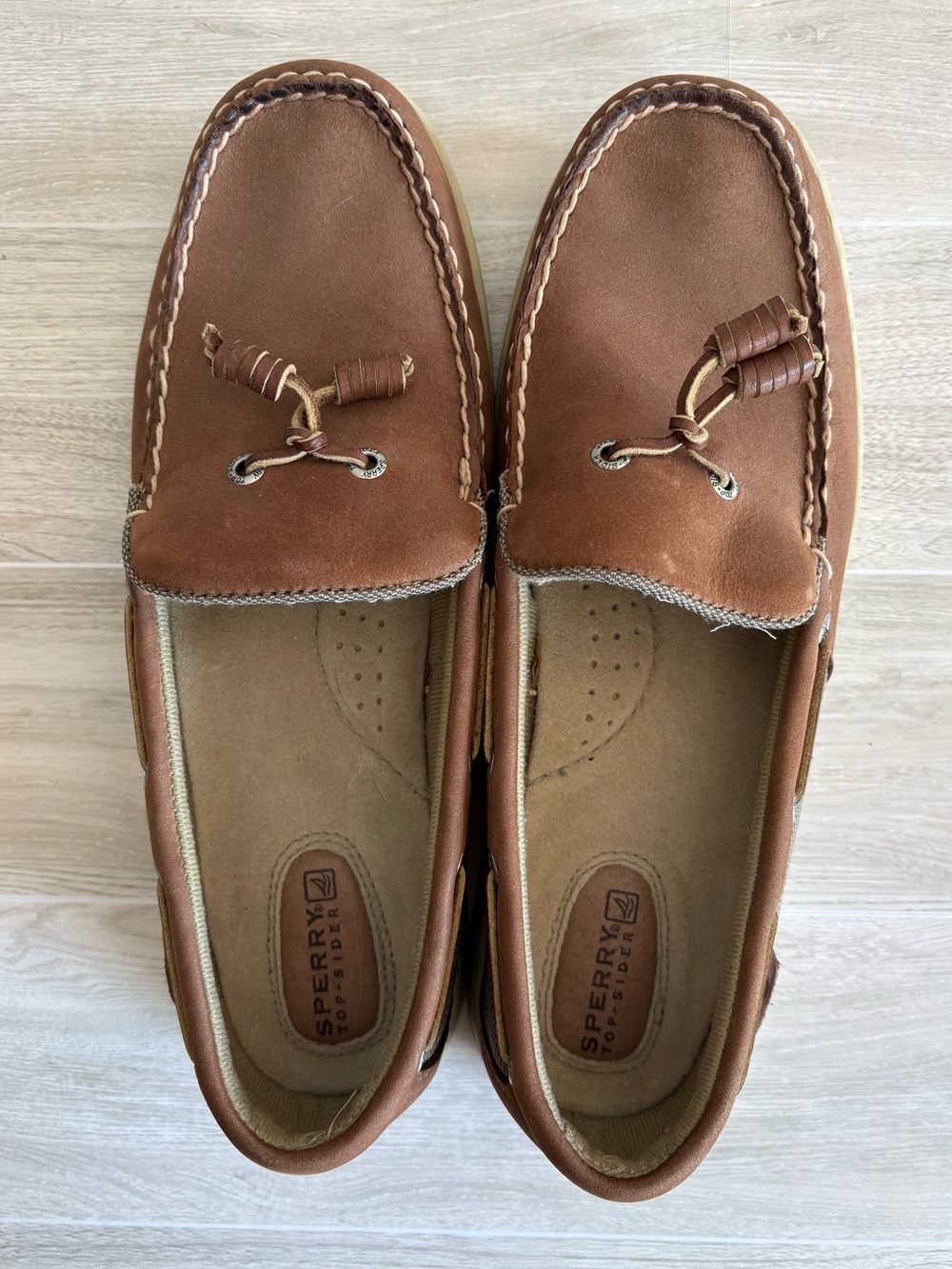 Sperry Tan/Brown Leather Boat Shoes Women's 9 EUC Preppy Nautical Old Money Chic - Picture 2 of 7
